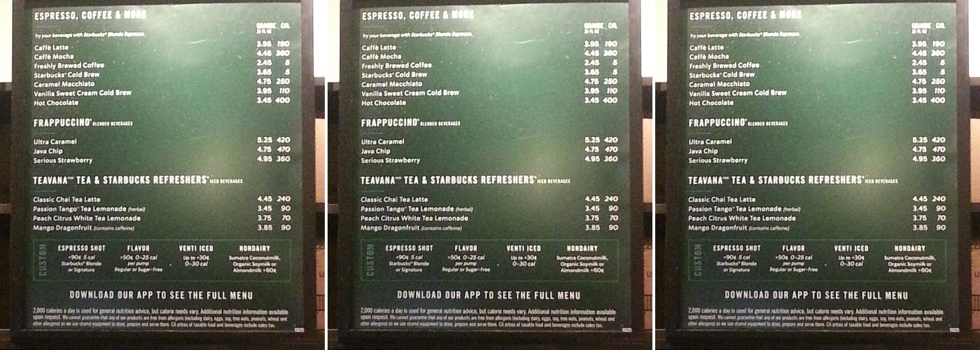 Starbucks Coffee Company Menu
