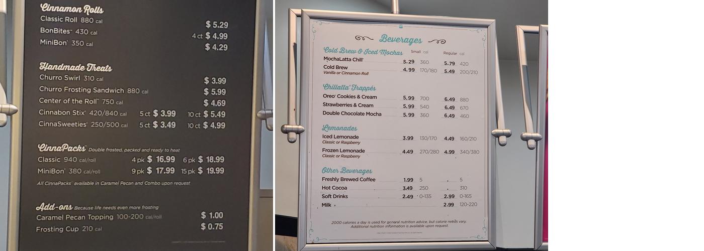 Cinnabon Menu