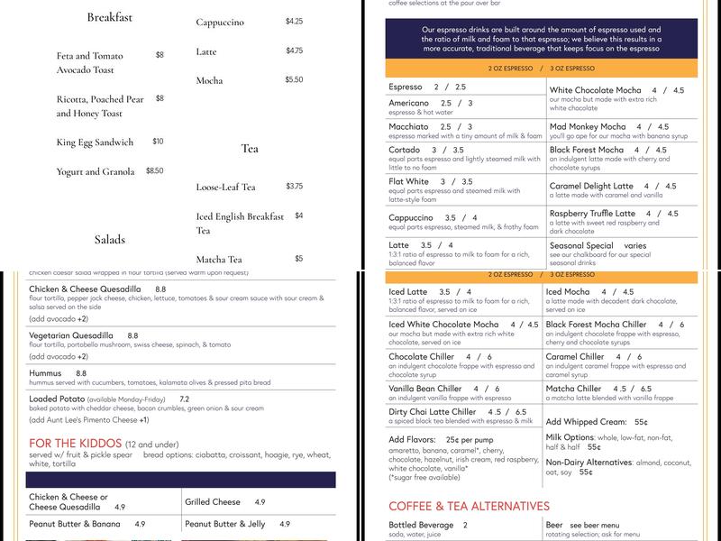 Lee’s Coffee & Tea Menu