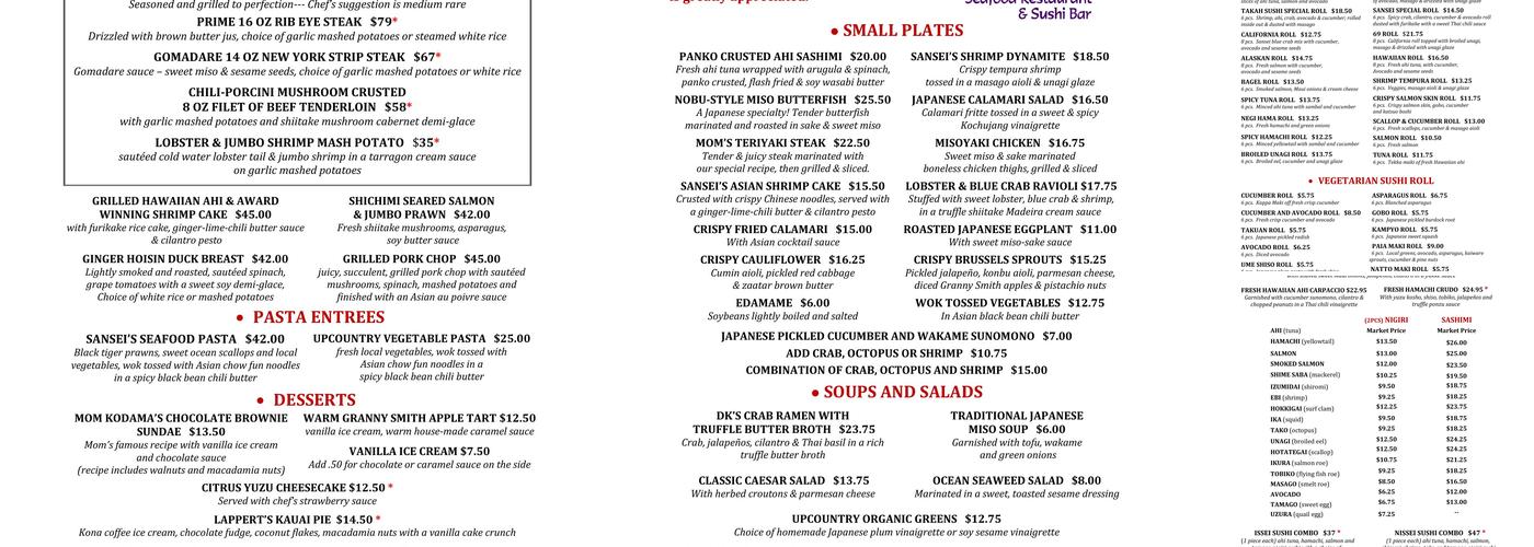 Sansei Seafood Restaurant & Sushi Bar Menu