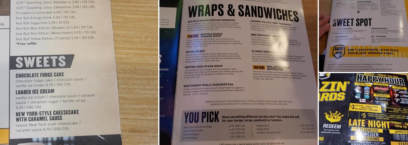 Buffalo Wild Wings Menu