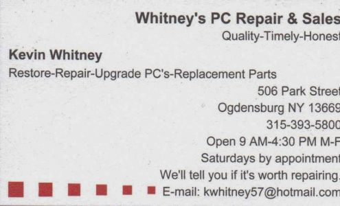 Whitney's PC Repair 506 Park St, Ogdensburg New York 13669