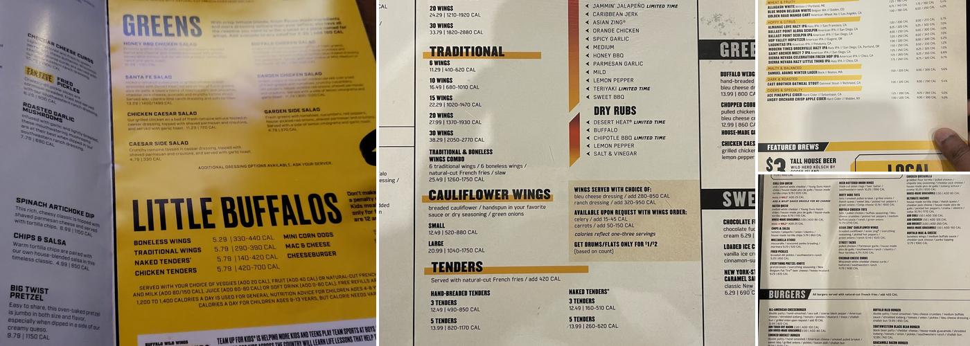 Buffalo Wild Wings Menu