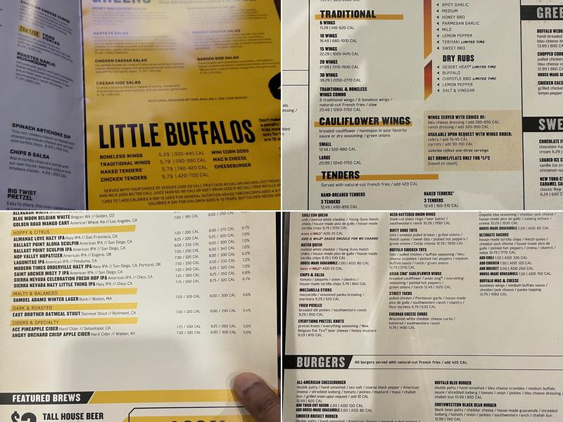 Buffalo Wild Wings Menu