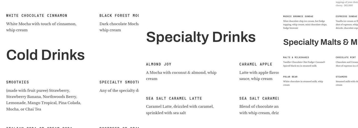 Muskie Waters Co. Menu