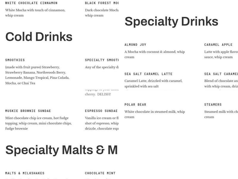 Muskie Waters Co. Menu