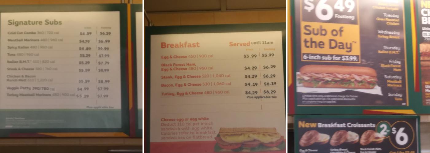 Subway Menu
