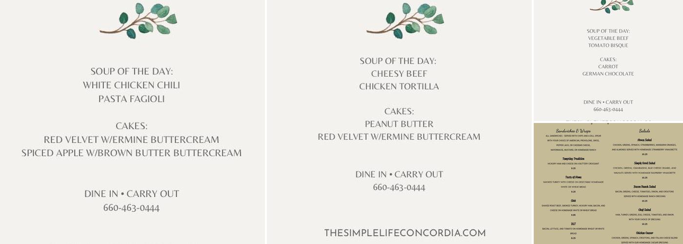 The Simple Life Concordia Menu