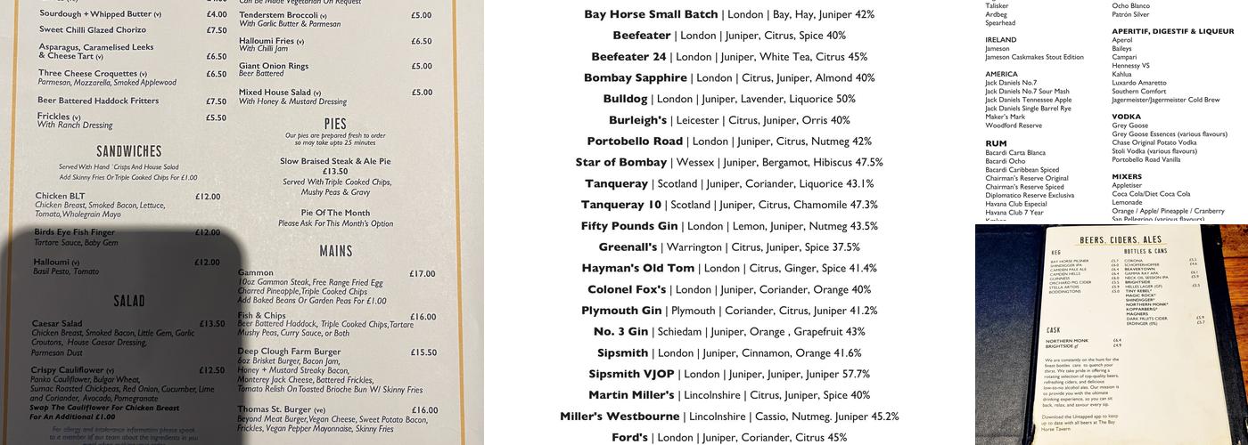 The Bay Horse Tavern Menu