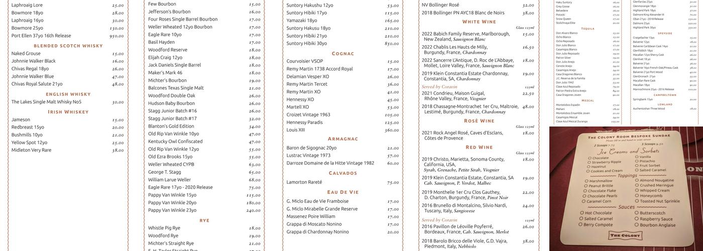 The Colony Grill Room Menu