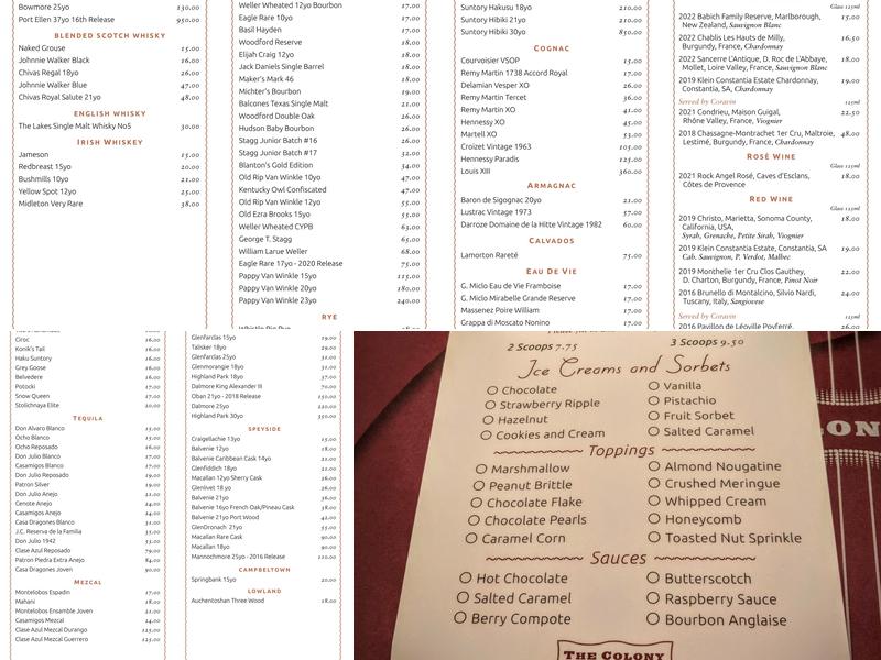 The Colony Grill Room Menu