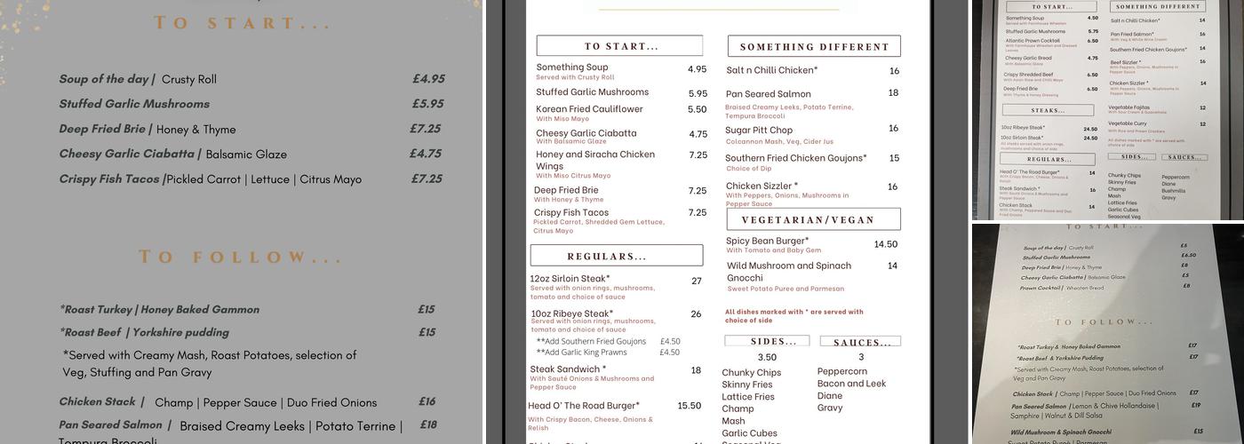 The Head O The Road Menu