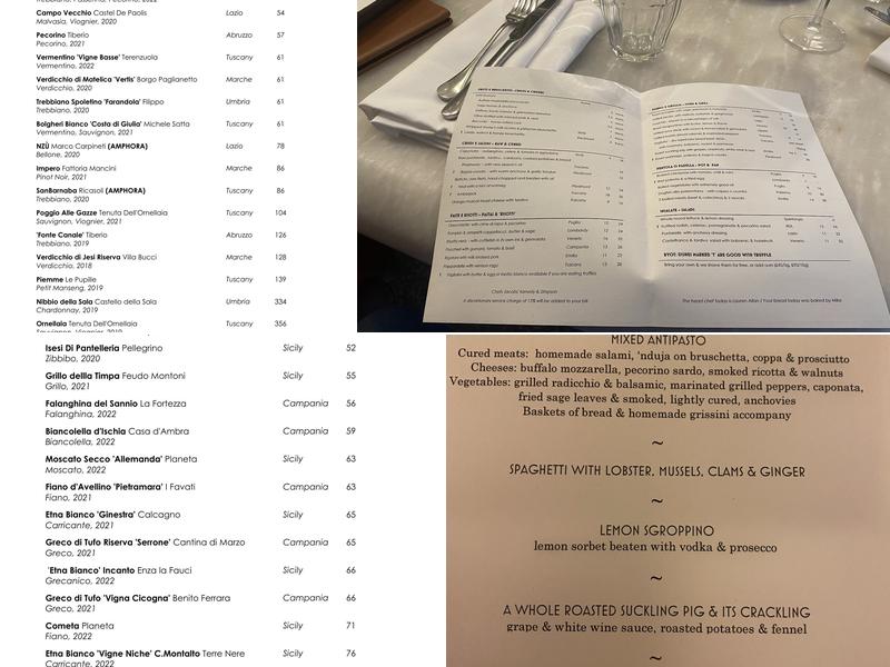 Bocca di Lupo Menu