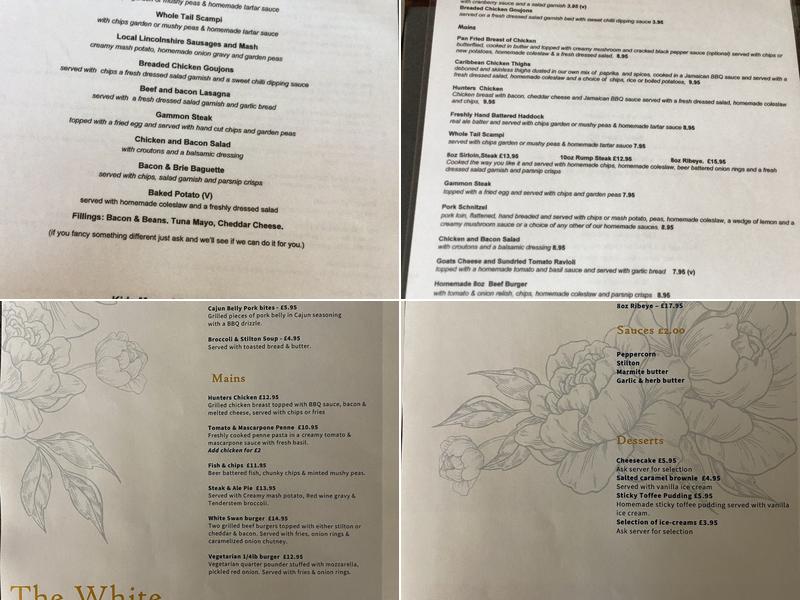 The White Swan Menu