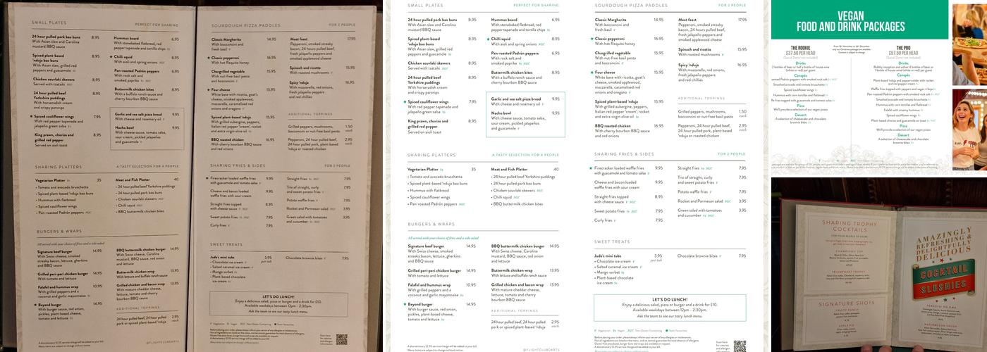 Flight Club Manchester Menu