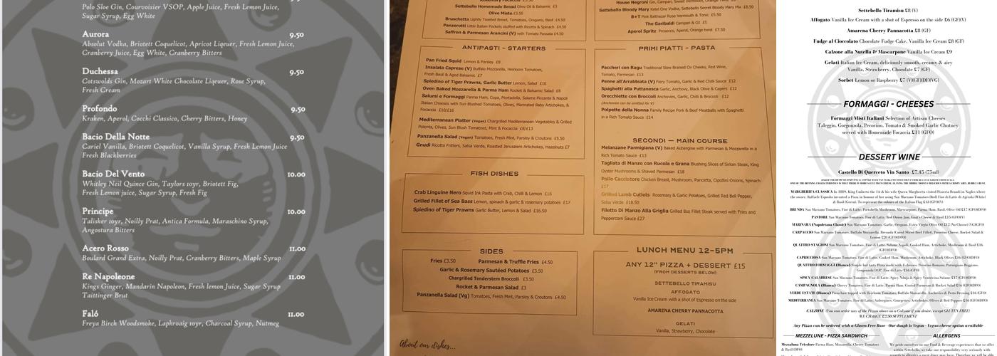 Settebello Trattoria Menu