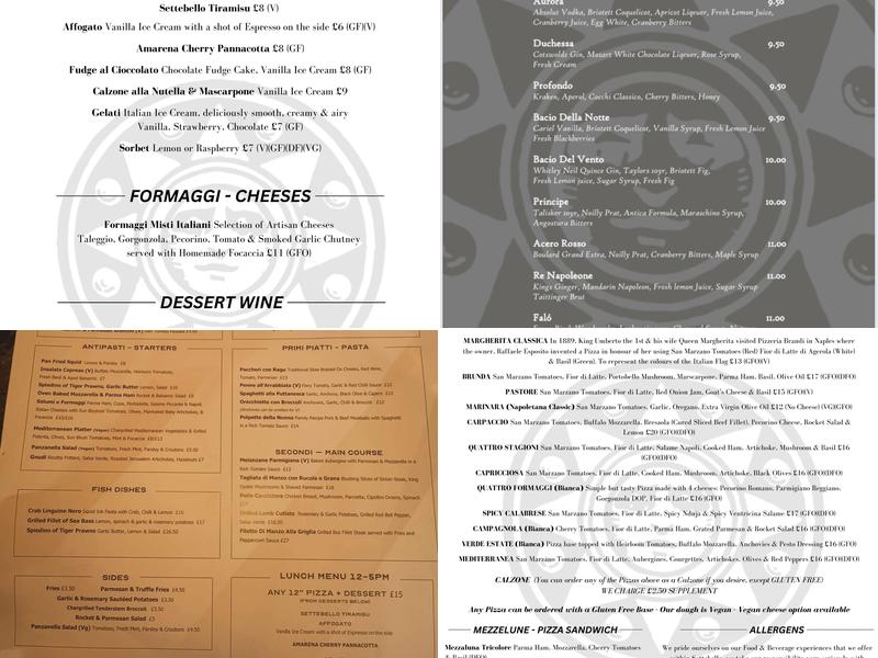 Settebello Trattoria Menu