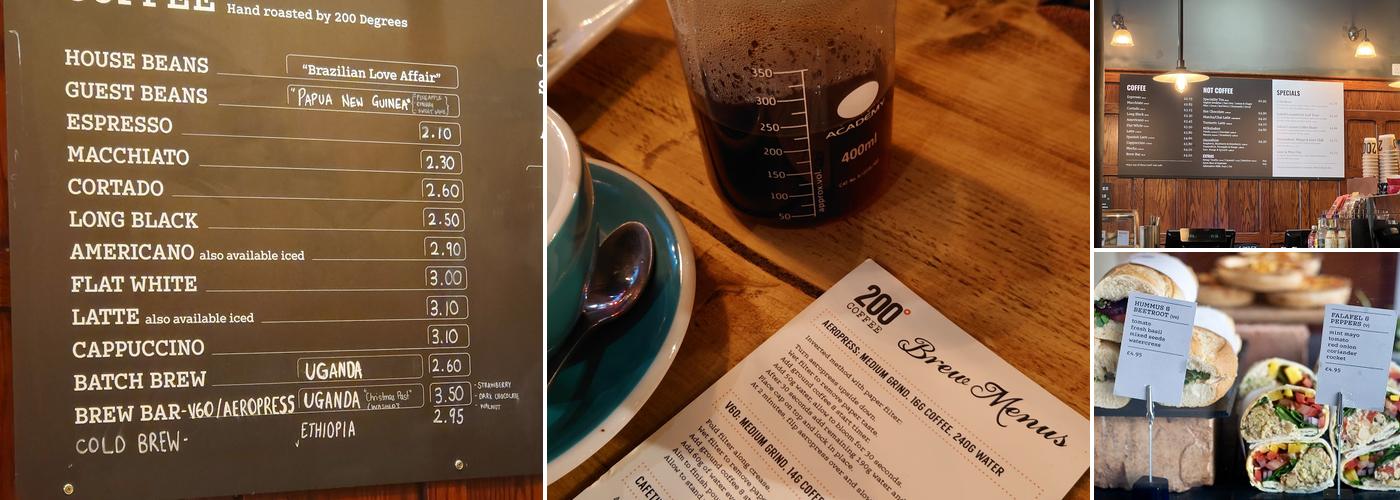 200 Degrees Coffee Shop Menu