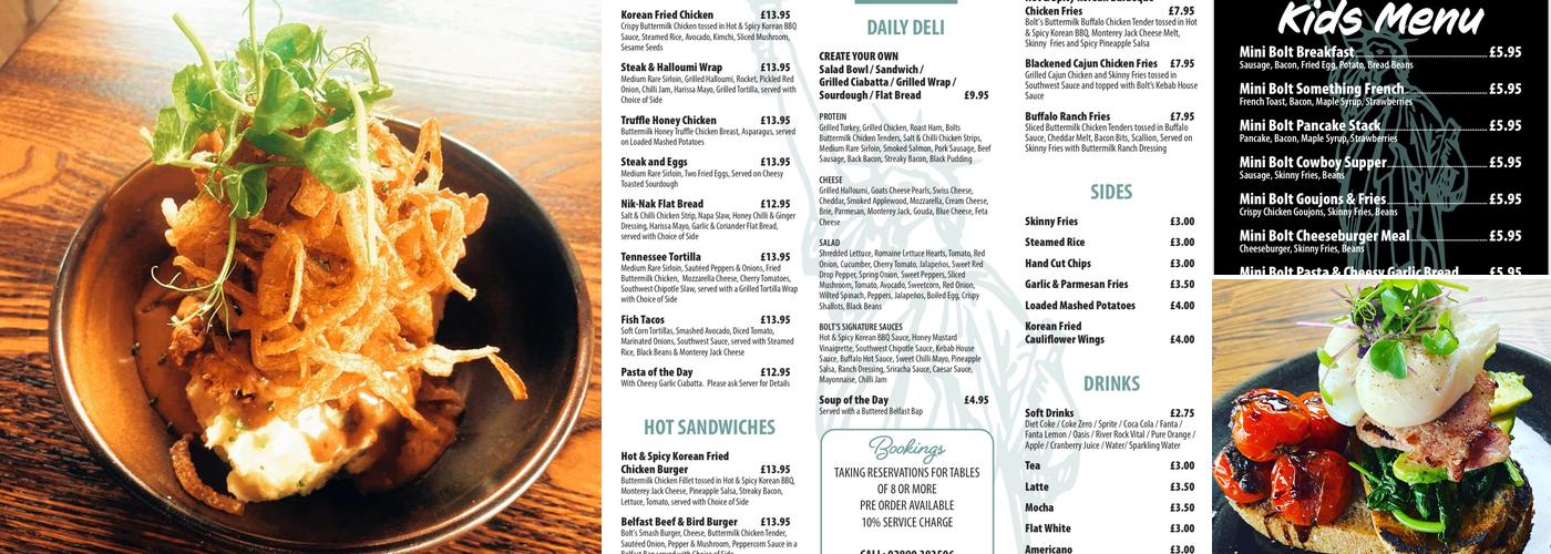 Bolt Deli Belfast Menu