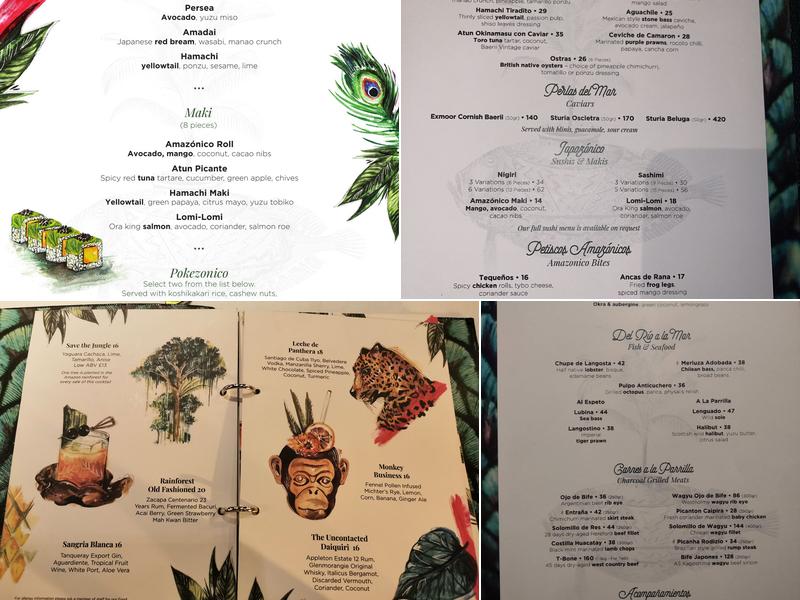 Amazonico London Menu