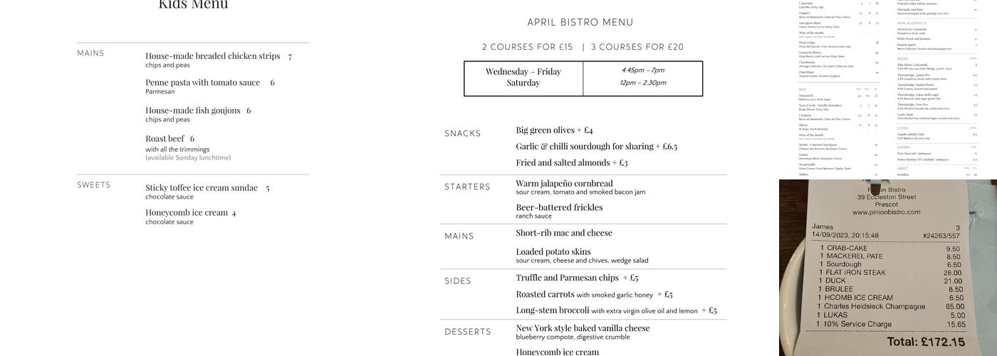 Pinion Bistro Menu
