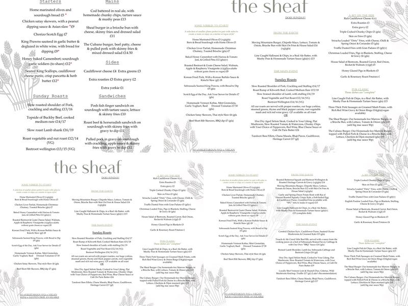 The Sheaf Inn Menu