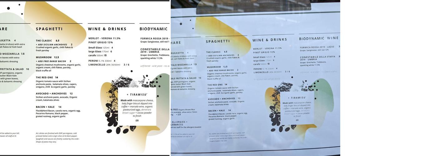 Oi spaghetti + tiramisù Menu