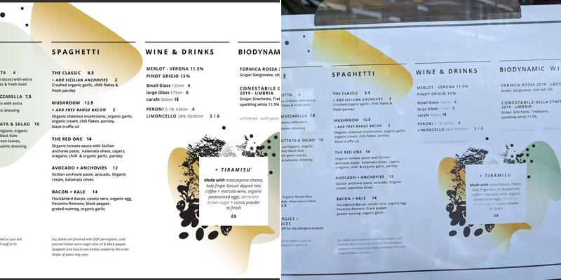 Oi spaghetti + tiramisù Menu