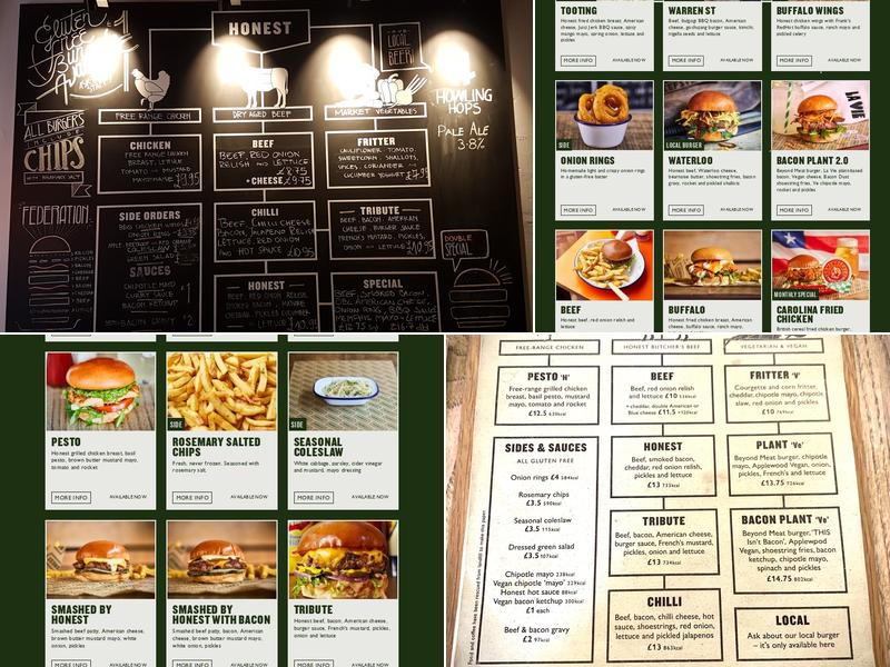 Honest Burgers Covent Garden Menu