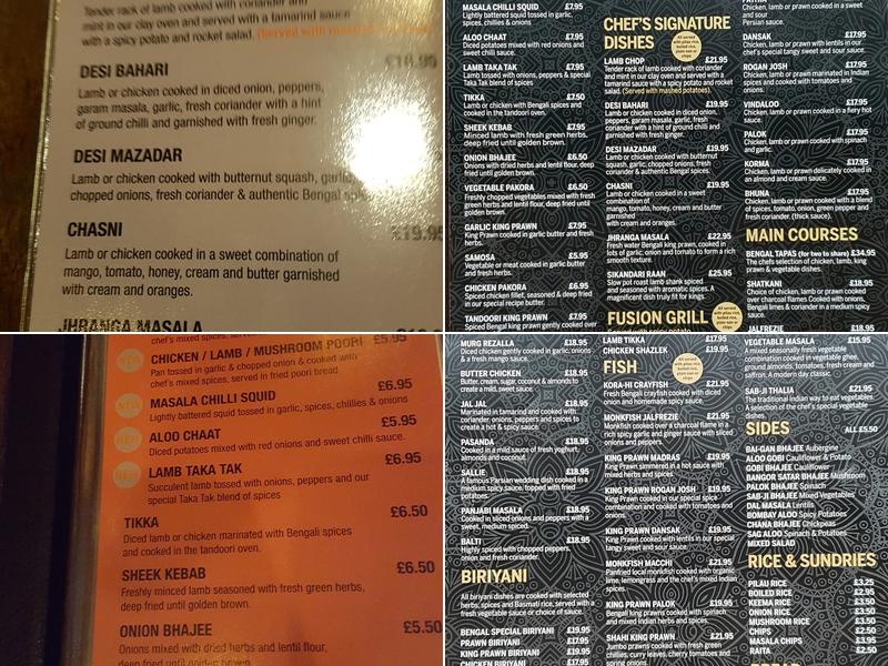 Bengal Brasserie Menu