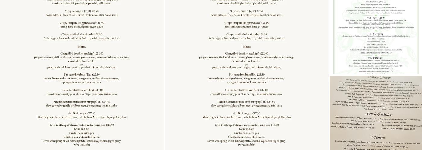 The Plough & Attic Rooms Menu