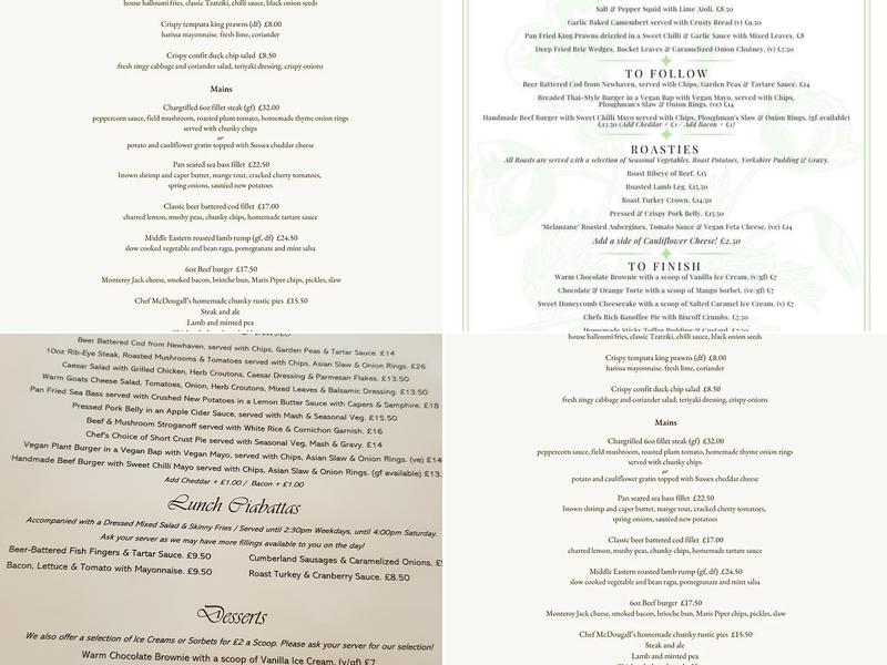 The Plough & Attic Rooms Menu