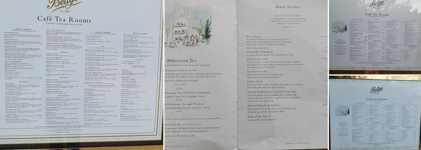 Bettys Café Tea Rooms - Harlow Carr Menu
