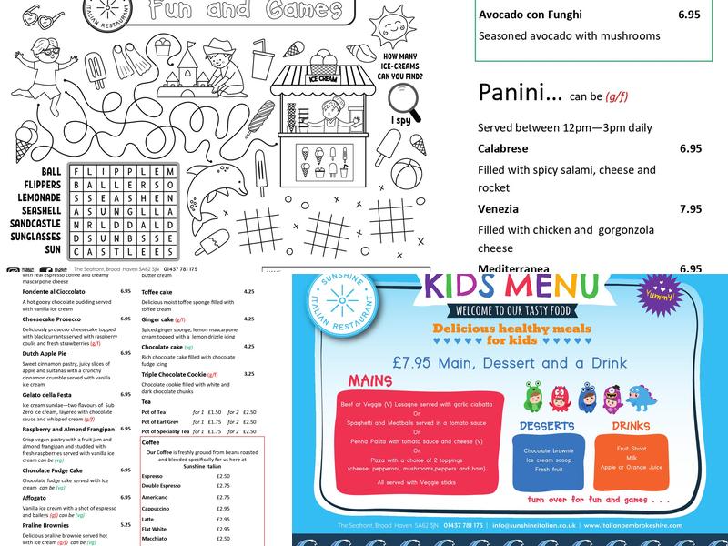 Sunshine Italian Menu