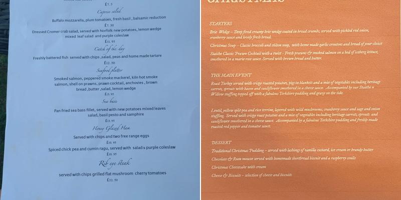 Staithe 'N' Willow Restaurant Menu