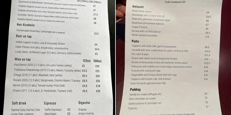 Padella Shoreditch Menu