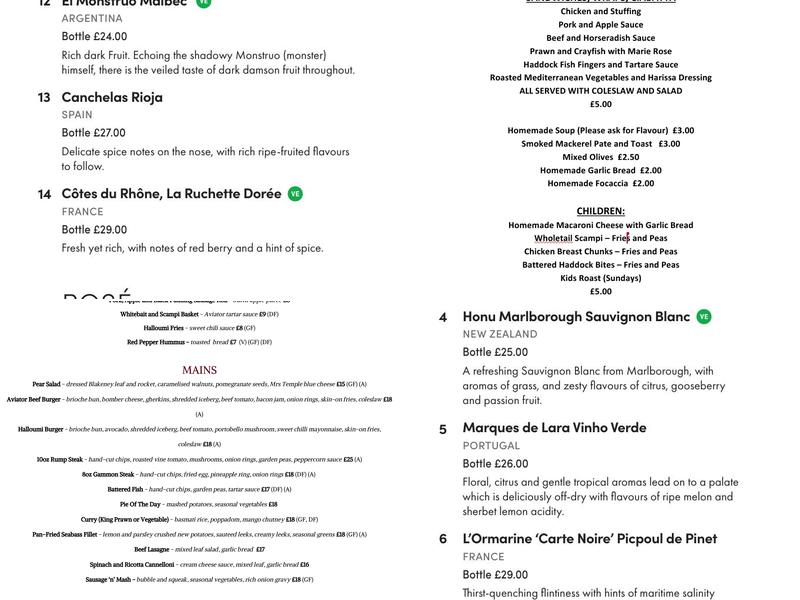 Sculthorpe Aviator Menu