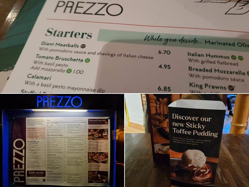 Prezzo Italian Restaurant Ringwood Menu