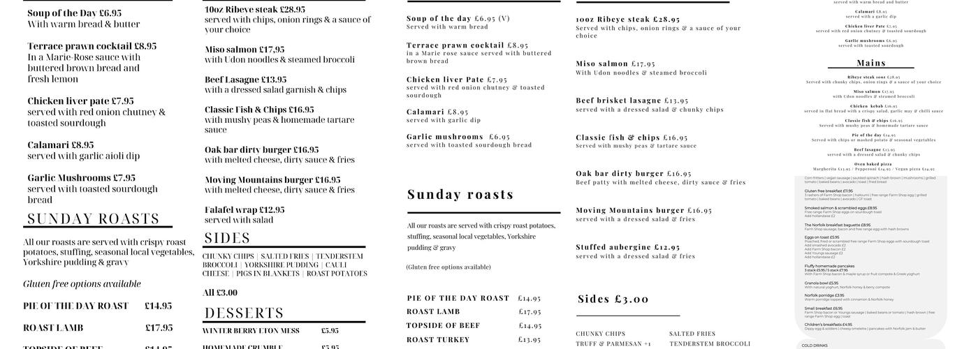 Oak Bar & Terrace Menu