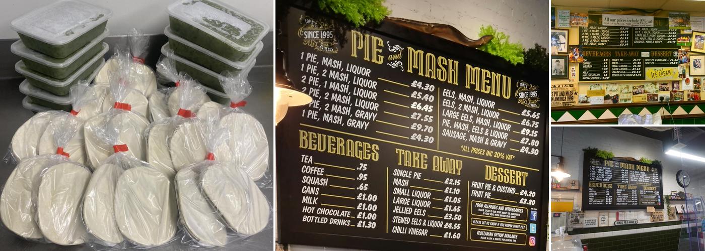 Tony's Pie & Mash Menu