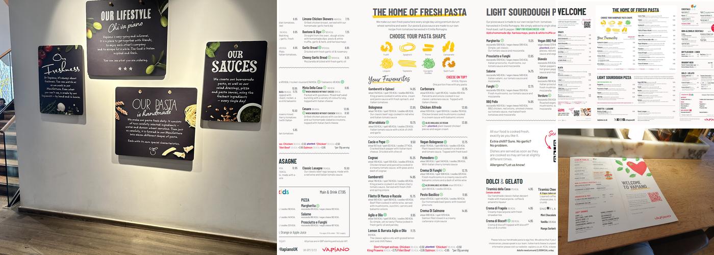 Vapiano Manchester Menu