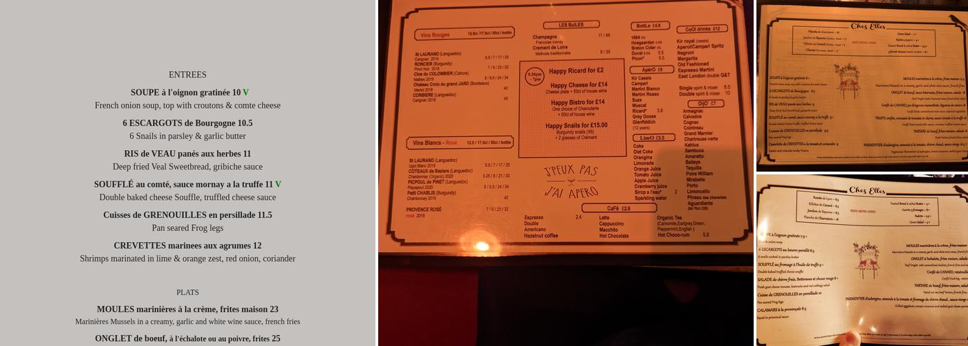 Chez Elles Bistroquet Menu