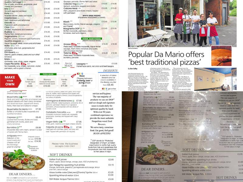 Da Mario Wood Fired Pizza Menu