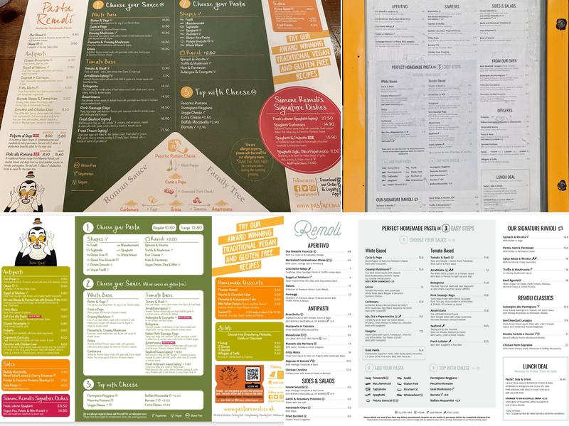 Pasta Remoli Wembley Park Menu