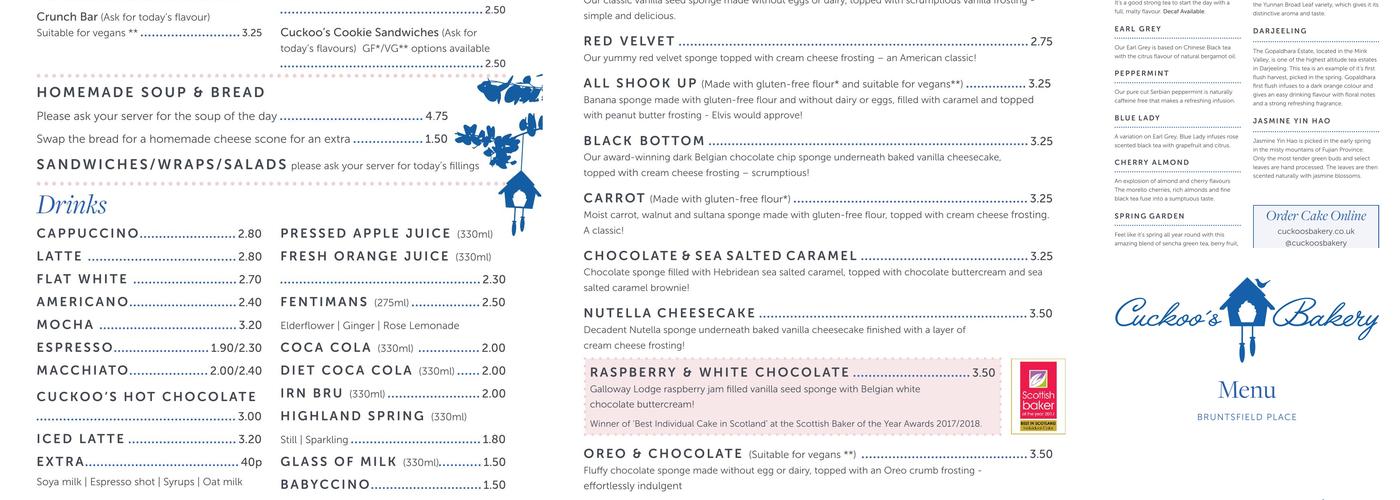 Cuckoo's Bakery Menu