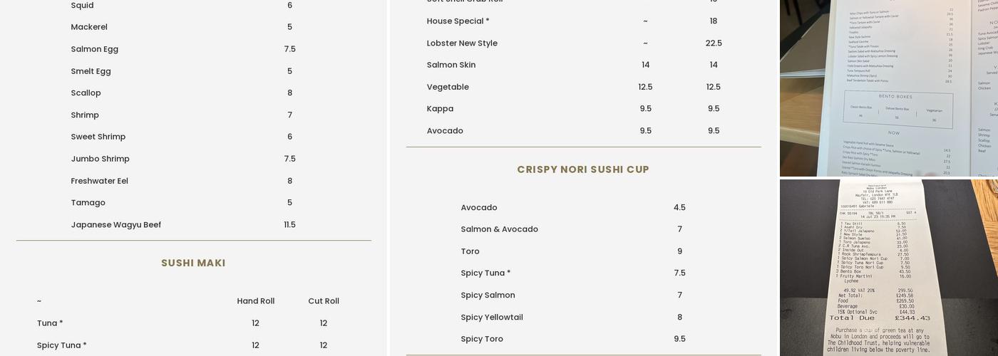 Nobu London (Old Park Lane) Menu