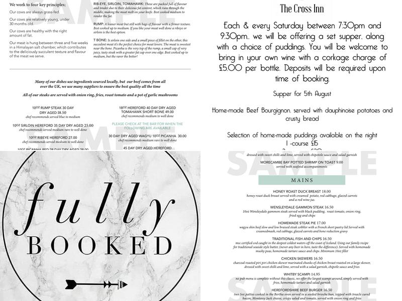The Cross Inn Menu