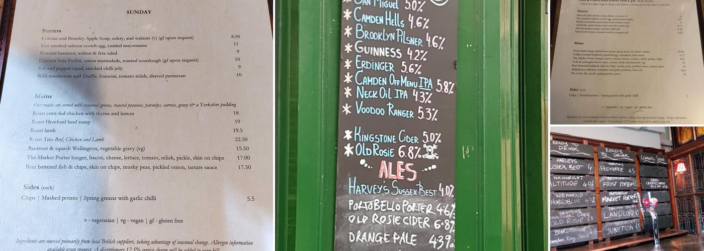 The Market Porter Menu