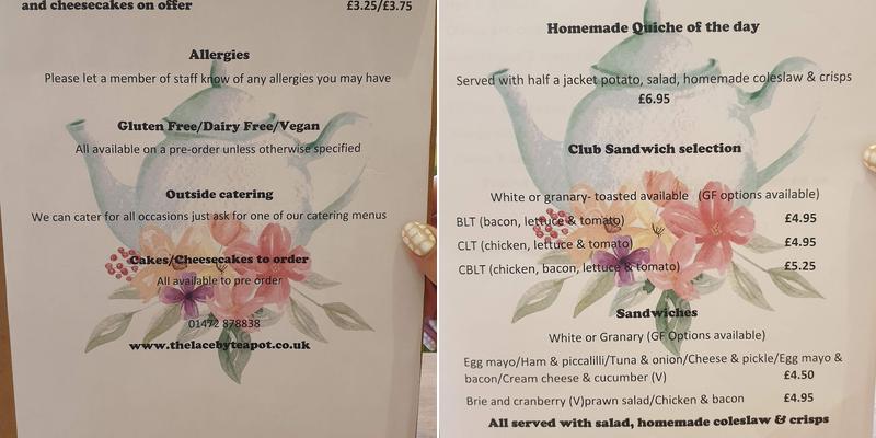 The Laceby Teapot Menu