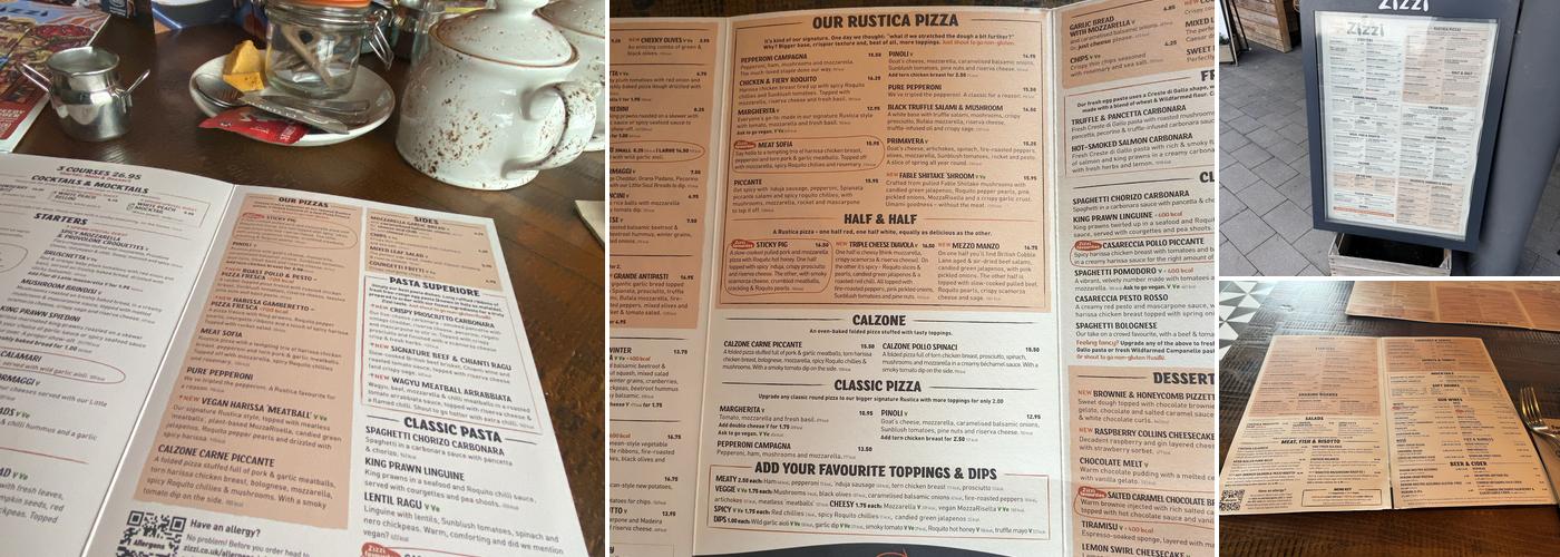 Zizzi - Rushden Lakes Menu